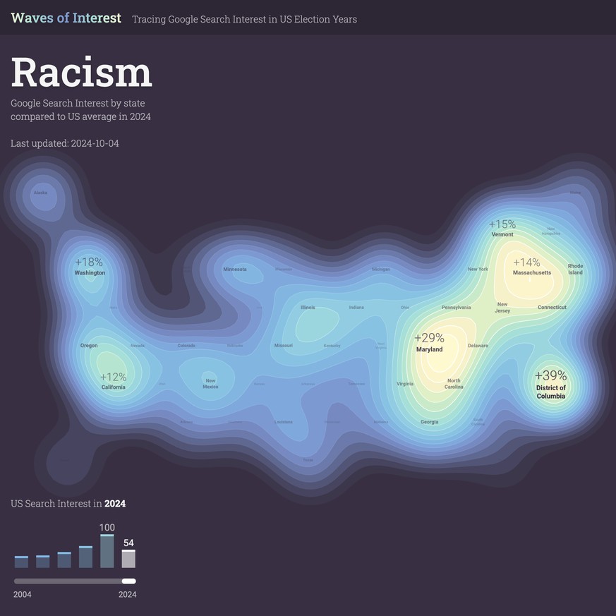 Google Trends US-Wahlen Themen in den US-Staaten Trump Harris 2024 Rassismus