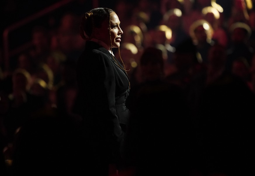 Madonna introduces a performance by Sam Smith and Kim Petras at the 65th annual Grammy Awards on Sunday, Feb. 5, 2023, in Los Angeles. (AP Photo/Chris Pizzello)
Madonna