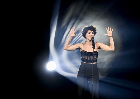 epa09212242 Barbara Pravi from France with the song &#039;Voila&#039; records a clip during the first dress rehearsal for the Second Semi-Final of the 65th annual Eurovision Song Contest (ESC) at the  ...