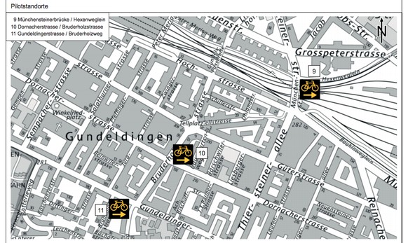 Pilotversuchskreuzungen zwischen Bahnhof SBB und Bruderholz.