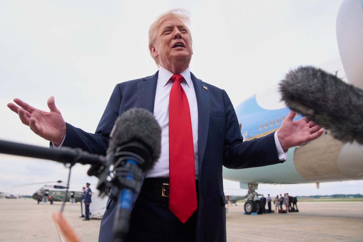 President Donald Trump speaks to the media, Sunday, July 13, 2025, on arrival to Joint Base Andrews, Md., en route to Washington, after attending the Club World Cup final soccer match in New Jersey. ( ...
