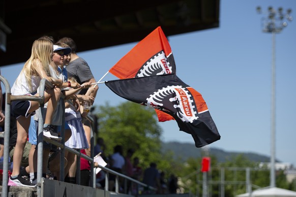 Aarau Fans vor dem Barrage Rueckspiel zwischen dem FC Aarau und Neuchatel Xamax FCS, am Sonntag 2. Juni 2019, im Stadion Bruegglifeld in Aarau. (KEYSTONE/Peter Klaunzer)