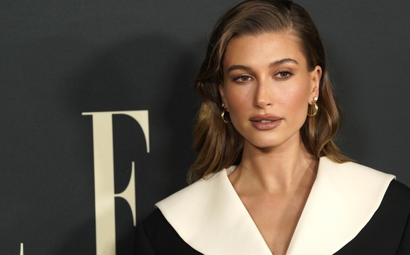 FILE - Hailey Bieber arrives at the 27th annual ELLE Women in Hollywood celebration on Tuesday, Oct. 19, 2021, at the Academy Museum of Motion Pictures in Los Angeles. The model says on Saturday, Marc ...