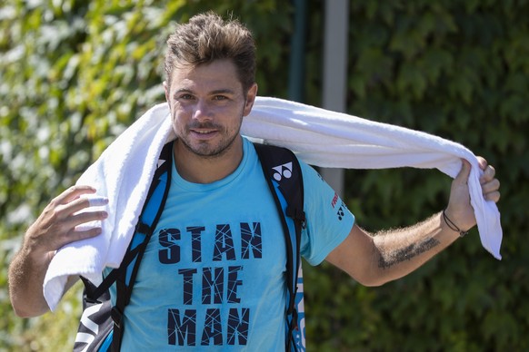epa07677318 Stan Wawrinka of Switzerland arrives for a training session at the All England Lawn Tennis Championships in Wimbledon, London, on Thursday, June 27, 2019. EPA/PETER KLAUNZER EDITORIAL USE ...