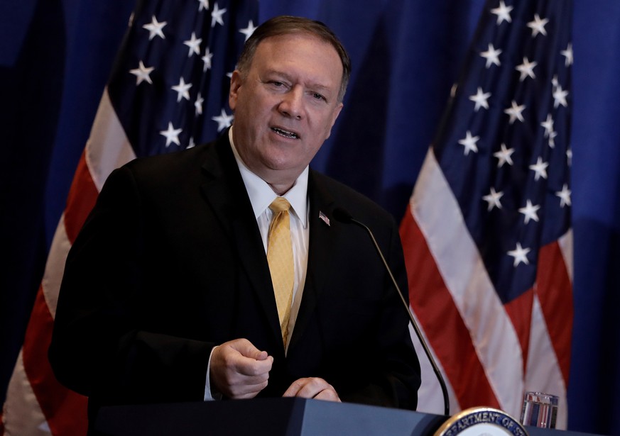 epa07871682 US Secretary of State Mike Pompeo speaks at a press conference at the Lotte New York Palace Hotel in New York, New York, USA, 26 September 2019. Secretary of State Pompeo is attending the  ...