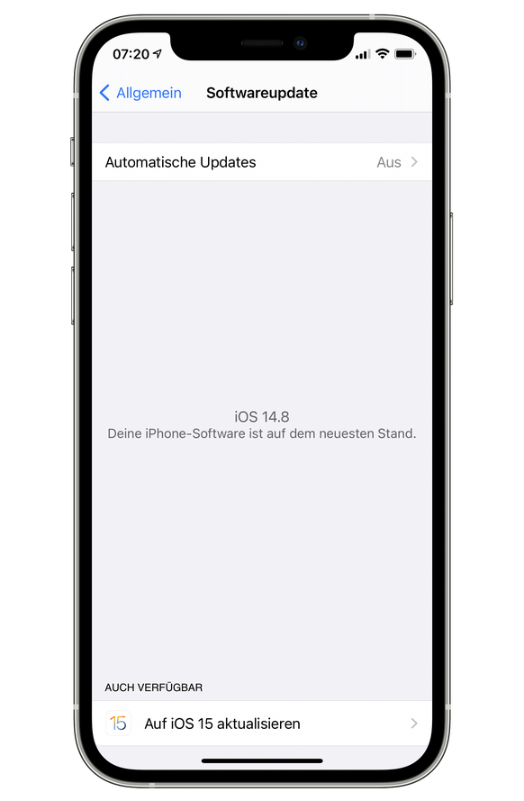 In der Einstellungen-App wird nun die Verfügbarkeit von iOS 15 angezeit (&gt; Allgemein &gt; Softwareupdate).