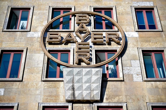 epa07568907 (FILE) - The unique Bayer cross hangs on the facade of a plant building in Leverkusen, Germany, 27 February 2019, reissued 14 May 2019. Media reports on 14 May 2019 state that a California ...