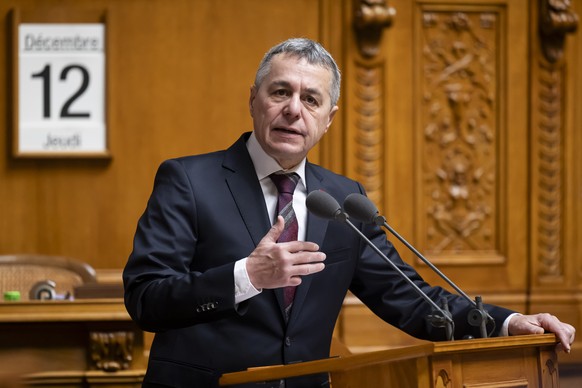 Bundesrat Ignazio Cassis spricht waehrend der Wintersession der Eidgenoessischen Raete, am Donnerstag, 12. Dezember 2024 im Nationalrat in Bern. (KEYSTONE/Anthony Anex)