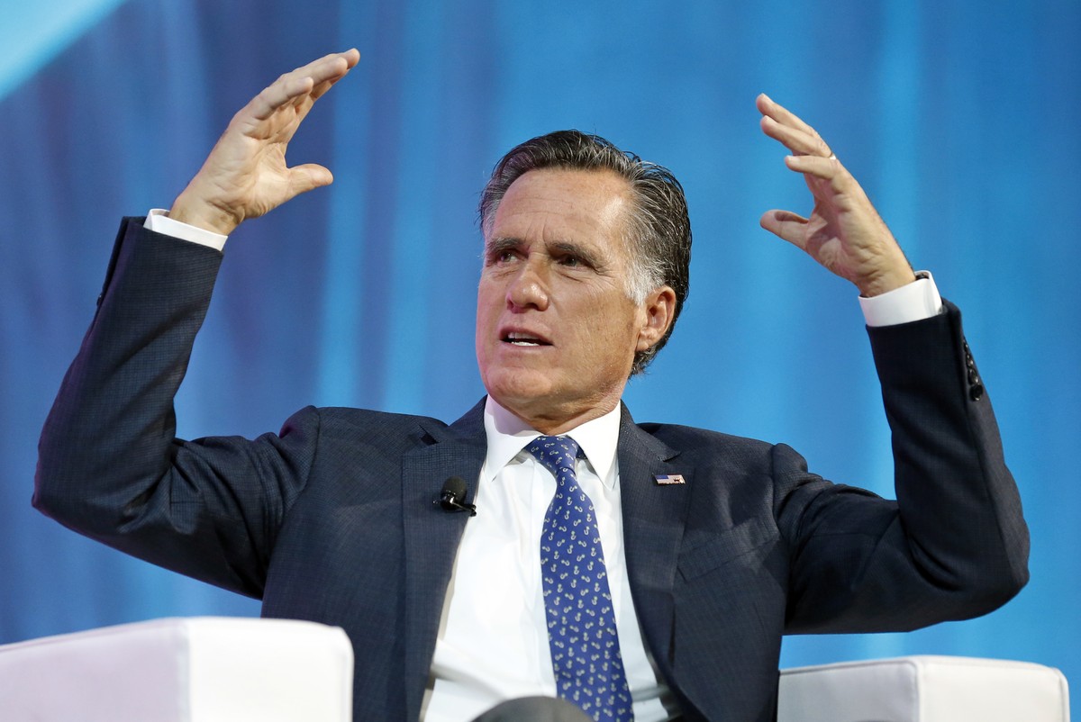 FILE - In this Jan. 19, 2018, file photo, former Republican presidential candidate Mitt Romney speaks about the tech sector during an industry conference in Salt Lake City. Romney says he's more  ...