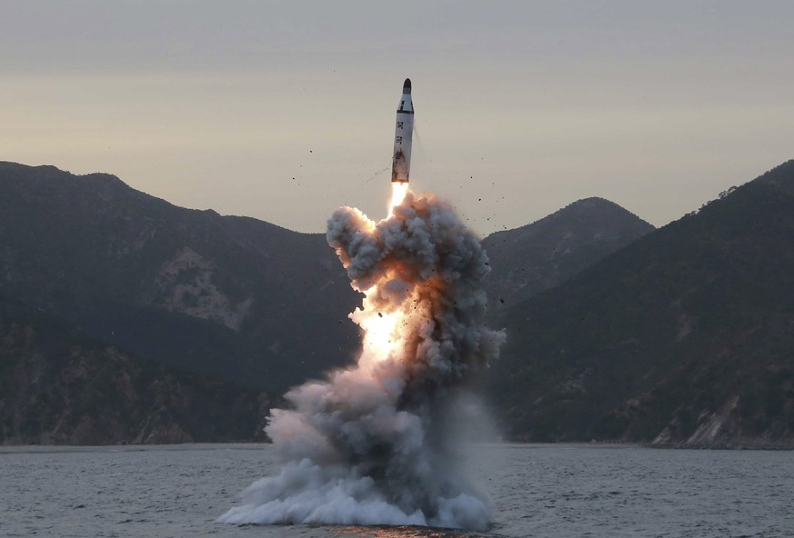 epa05862569 (FILE) - An undated file photo released by the North Korean Central News Agency (KCNA), the state news agency of North Korea, shows an &#039;underwater test-fire of strategic submarine bal ...