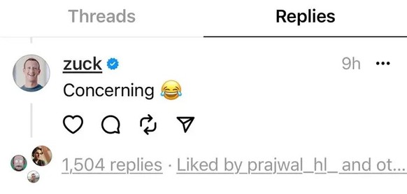 Zuckerberg parodiert Musk und antwortet auf Threads mit dessen typischer Phrase «Concerning» (besorgniserregend).