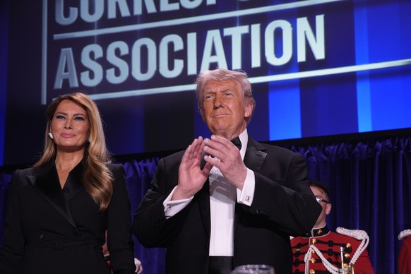 epa12914478 First lady Melania Trump (L) and US President Donald Trump participate in the White House Correspondents' Association Dinner in Washington, DC, USA, 25 April 2026. EPA/Yuri Gripas / P ...