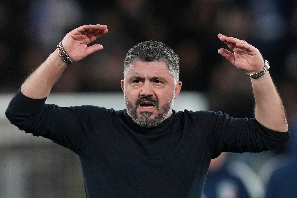 Italy coach Gennaro Gattuso celebrates after the World Cup qualifying play-off soccer match between Italy and Northern Ireland, in Bergamo, Italy, Thursday, March 26, 2026. (AP Photo/Antonio Calanni)
 ...
