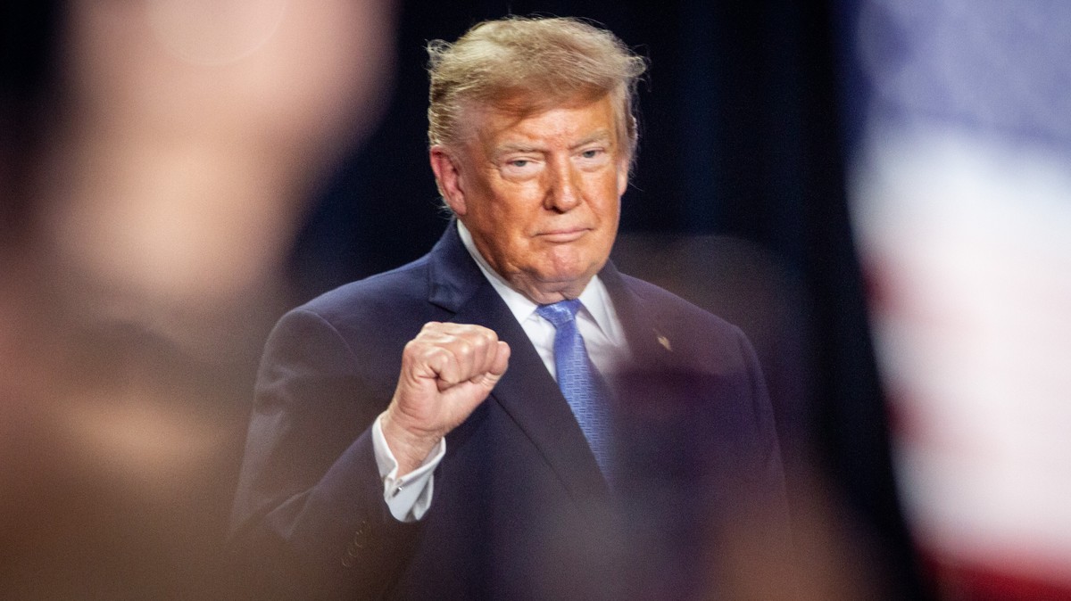President Donald Trump raises his fist during a campaign rally at Crossroads Arena in Corinth, Miss., Monday, Oct. 26, 2026. (Dan Busey/The TimesDaily via AP)
Trump