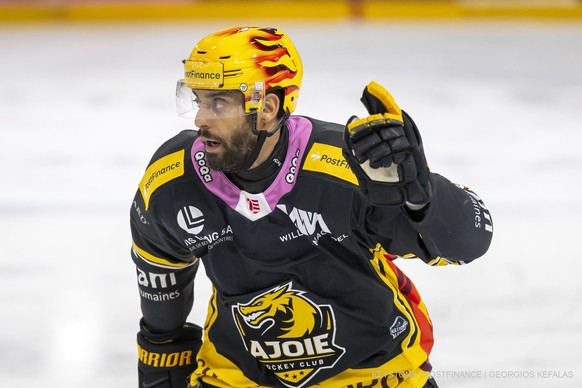 PostFinance Top Scorer Pierre-Edouard Bellemare (HCA) im fuenften Spiel der League Qualification der Eishockey National League zwischen dem HC Ajoie und dem EHC Visp in der Raiffeisen Arena in Porrent ...