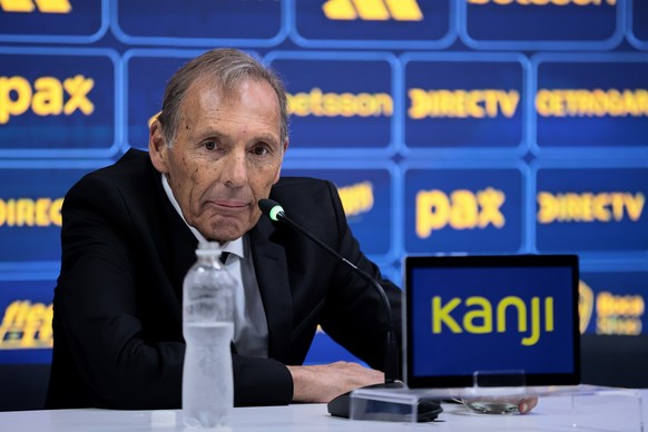 epa12151453 Miguel Angel Russo attends a press conference where he is presented as new Boca Juniors head coach, in Ezeiza, Argentina, 02 Jne 2025. EPA/Adan González