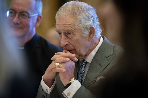 FILE - Britain&#039;s King Charles III hosts a gathering of young UK community and faith leaders to discuss the challenges their communities face, at Buckingham Palace, in London, Wednesday, Dec. 13,  ...