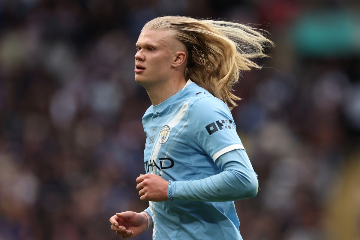 Manchester City's Erling Haaland runs during the English FA Cup final soccer match between Chelsea and Manchester City in London, Saturday, May 16, 2026. (AP Photo/Richard Pelham)
Erling Haaland