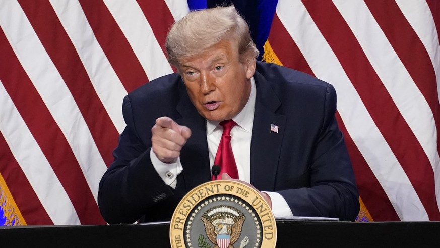 President Donald Trump speaks during a Latinos for Trump event at Trump National Doral Miami resort, Friday, Sept. 25, 2020, in Doral, Fla. (AP Photo/Evan Vucci)
Donald Trump