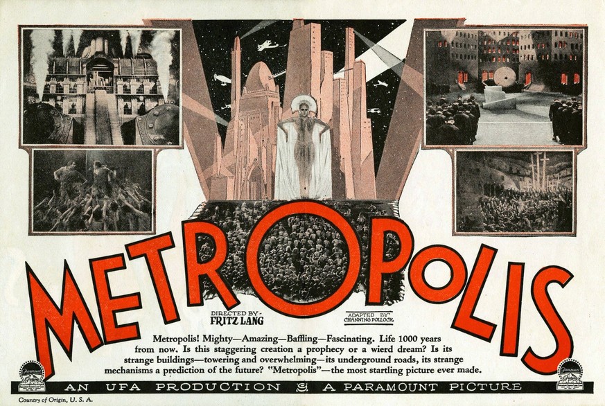 METROPOLIS, woman standing at center: Brigitte Helm, poster art, 1927 Courtesy Everett Collection ACHTUNG AUFNAHMEDATUM GESCHƒTZT PUBLICATIONxINxGERxSUIxAUTxONLY Copyright: xCourtesyxEverettxCollectio ...