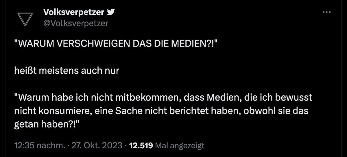X-Posting zu unbegründeter Kritik an medialer Berichterstattung.