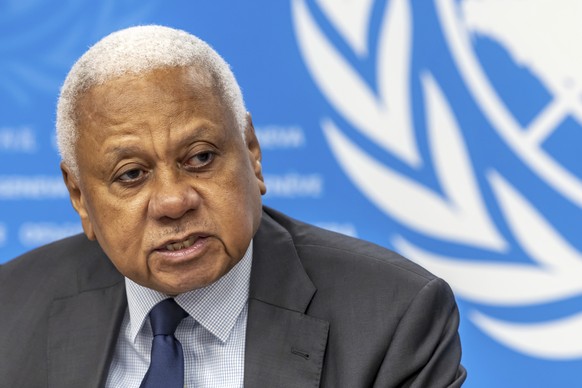 Mohamed Chande Othman, chair of the of the United Nations Fact-Finding Mission, presents its first investigative report to the media during a press conference at the European headquarters of the Unite ...