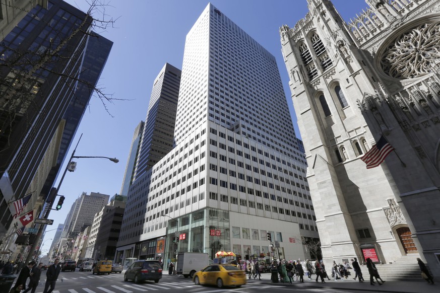 FILE - This March 29, 2017, file photo shows the 666 Fifth Avenue skyscraper, center, controlled by Kushner Cos., in New York. The company owned by the family of Jared Kushner is in talks to sell a st ...