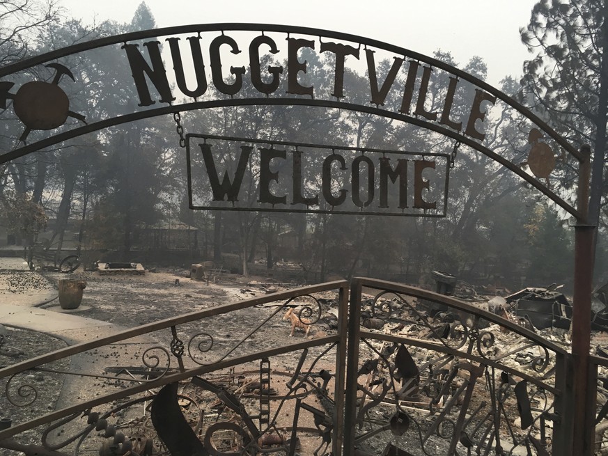 FILE - This Wednesday, Nov. 14, 2018 shows the remains of the Gold Nugget Museum, which was totally demolished by the Camp Fire, in Paradise, Calif. Paradise, Cali., literally went up in smoke in the  ...