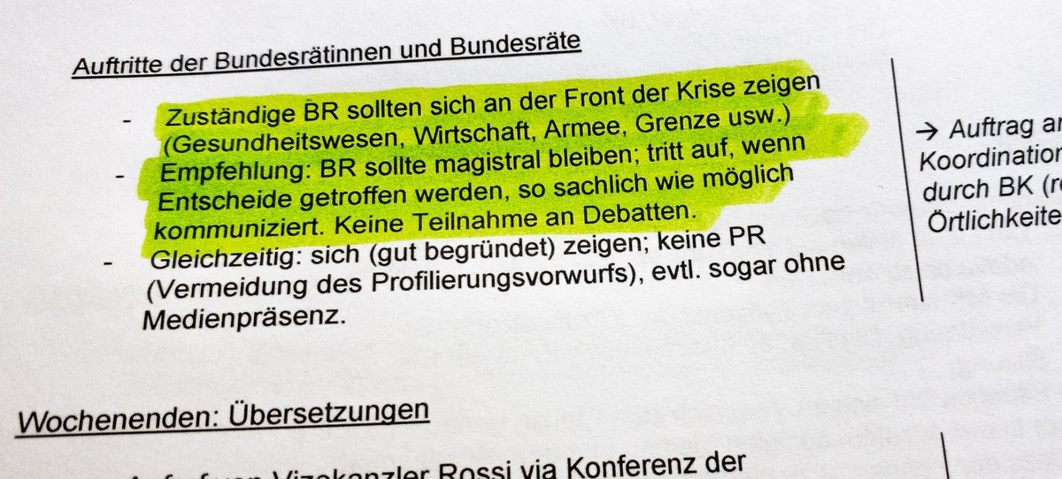 Auszug aus einem Protokoll der Taskforce «Kommunikation Corona».