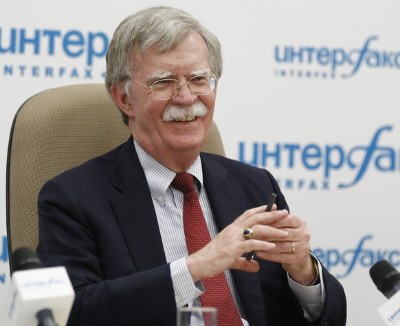U.S. National security adviser John Bolton smiles as he speaks to the media after his talks with Russian President Vladimir Putin in Moscow, Russia, Wednesday, June 27, 2018. A foreign affairs adviser ...