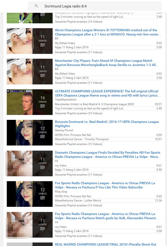 Unter den ersten Videos tauchen fast nur Porno-Clips auf.