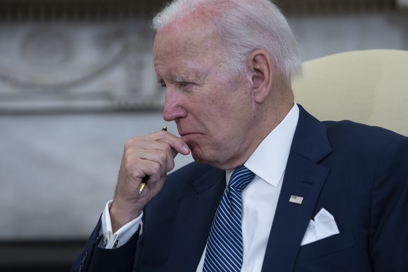 epa10067179 US President Joe Biden looks on during his meeting with President Andres Manuel Lopez Obrador (unseen) of Mexico, at the White House, in Washington, DC, USA, 12 July 2022. EPA/CHRIS KLEPON ...
