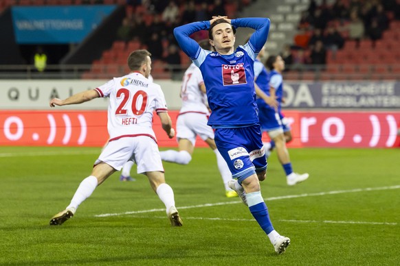 Matteo Di Giusto (FCL) reagit, lors de la rencontre de football de Swiss Super League entre le FC Sion, FCS, et Luzern, FCL, ce samedi 7 fevrier 2026 au stade de Tourbillon a Sion. (KEYSTONE/Cyril Zin ...