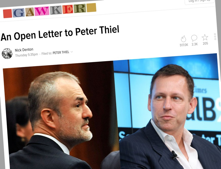 Das unter Druck stehende Online-Portal Gawker hat Peter Thiel (r.) einen offenen Brief geschrieben.