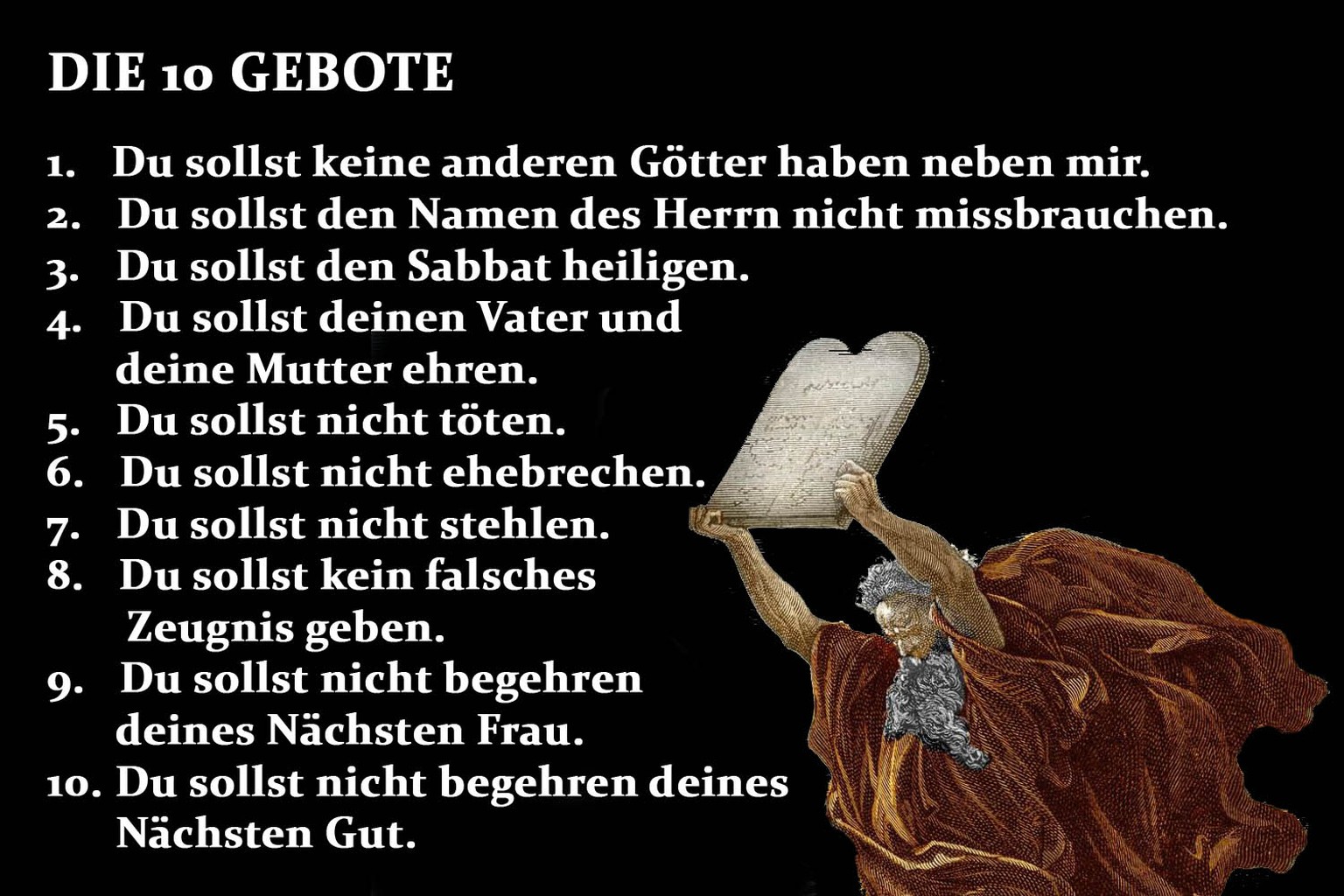 Die 10 Gebote nach dem 2. Buch Mose (Exodus).&nbsp;