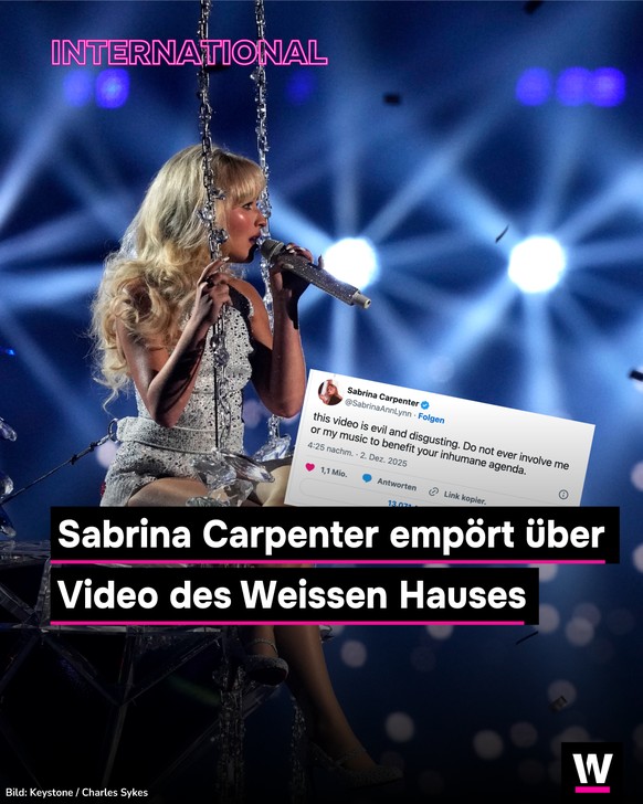&lt;p&gt;Popstar Sabrina Carpenter hat sich empört über ein Video des Weissen Hauses geäussert.&lt;/p&gt;
