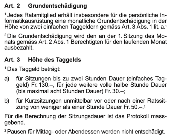 Entschädigungsverordnung des Gemeinderats