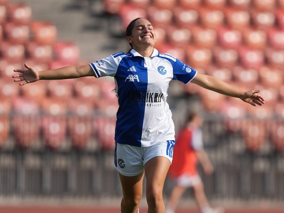 Schweiz: AXA Women s Super League 2026/2027, GC Frauenfussball vs FC Rapperswil-Jona - Stadion Letzigrund, Z�rich: Ilaria Nerea Maddaloni 33 Grasshoppers jubelt nach ihrem Tor zum 3:0 Z�rich Stadion L ...