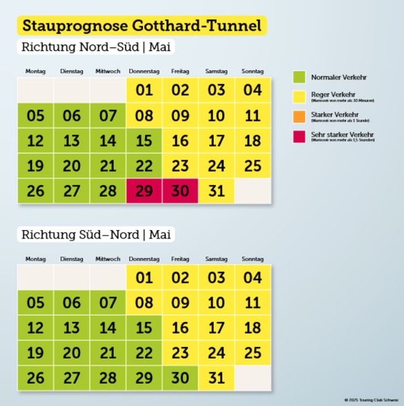 Viasuisse rechnet am Donnerstag und Freitag mit dem meisten Verkehr.