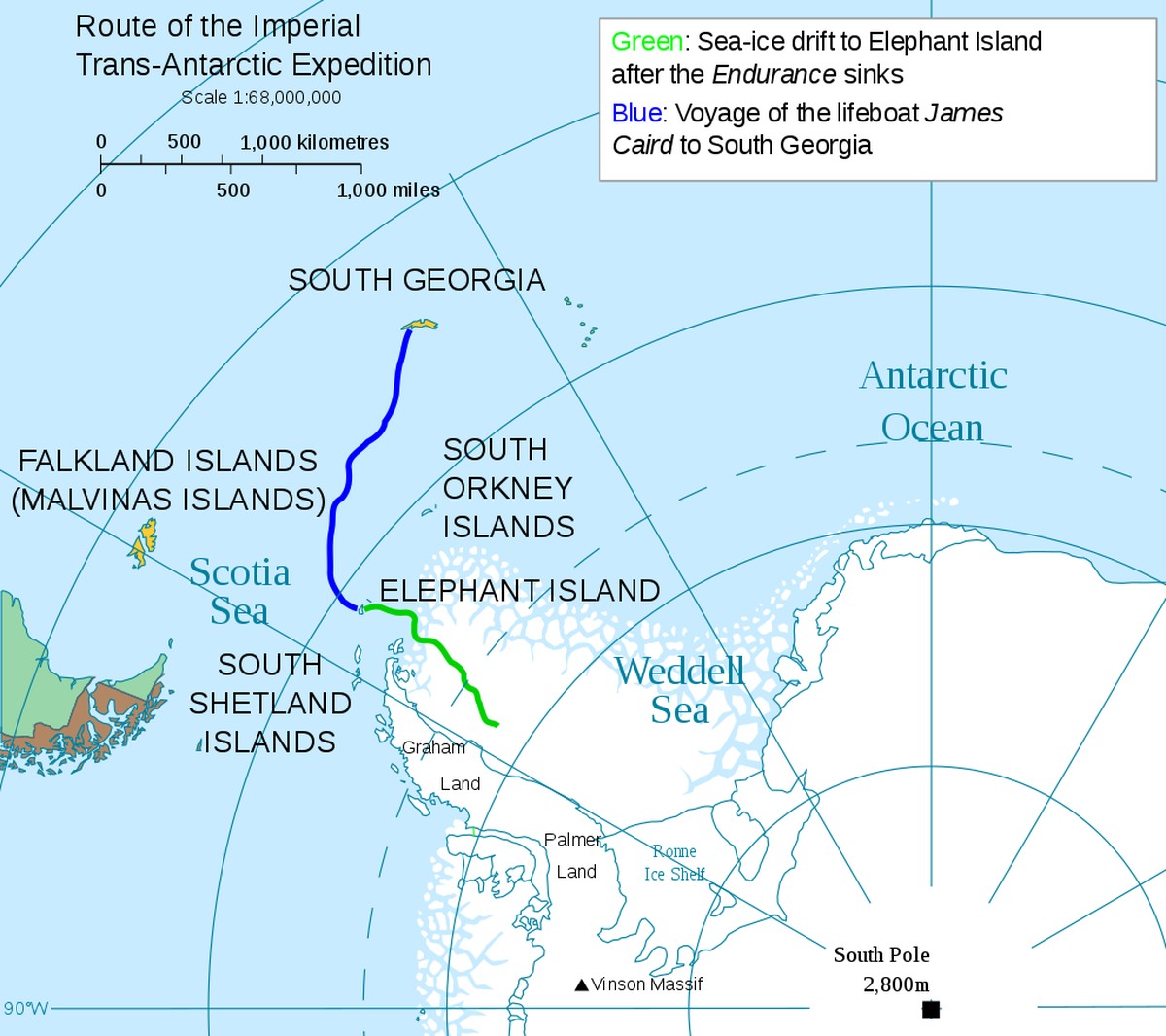 Skizze der Bootsfahrten nach Elephant Island und von dort nach Südgeorgien
https://commons.wikimedia.org/w/index.php?curid=33037244
