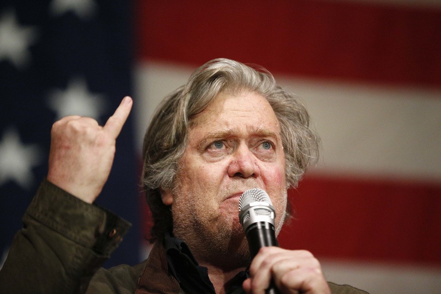 Former White House strategist Steve Bannon speaks during a rally for U.S. Senate hopeful Roy Moore, Tuesday, Dec. 5, 2017, in Fairhope Ala. (AP Photo/Brynn Anderson)