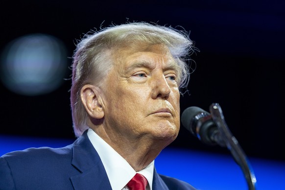 FILE - Former President Donald Trump speaks at the Conservative Political Action Conference, CPAC 2023, Saturday, March 4, 2023, at National Harbor in Oxon Hill, Md.  This week, jurors in a ci...