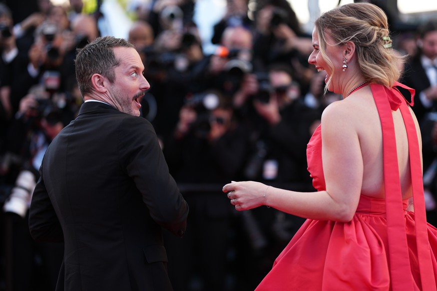 Elijah Wood, left, and Mette-Marie Kongsved pose for photographers at the opening ceremony and premiere of the film 'The Electric Kiss' during 79th international film festival, Cannes, south ...