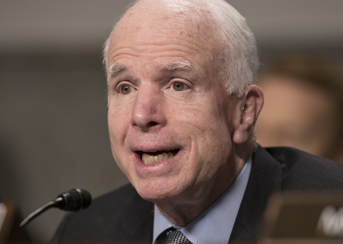 Senate Armed Services Committee Chairman Sen. John McCain, R-Ariz. speaks on Capitol Hill in Washington, Thursday, Jan. 12, 2017, during the committee's confirmation hearing for Defense Secretary ...