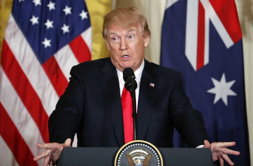 President Donald Trump gestures as he answers questions during a news conference with Australian Prime Minister Malcolm Turnbull at the White House in Washington, Friday, Feb. 23, 2018. (AP Photo/Pabl ...