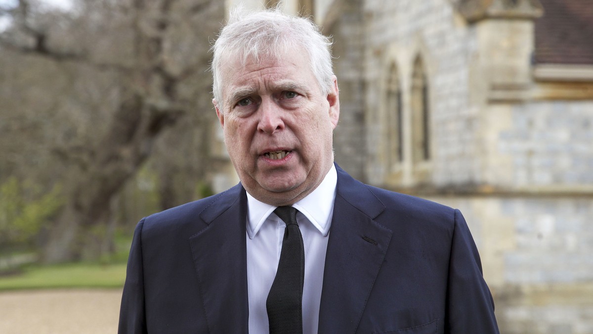 FILE - Britain's Prince Andrew speaks during a television interview at the Royal Chapel of All Saints at Royal Lodge, Windsor, April 11, 2021. Lawyers for Prince Andrew and Virginia Giuffre have  ...