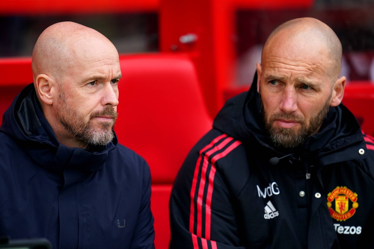 Nottingham Forest v Manchester United, ManU - Premier League - City Ground Manchester United manager Erik ten Hag left and assistant manager Mitchell van der Gaag ahead of the Premier League match at  ...