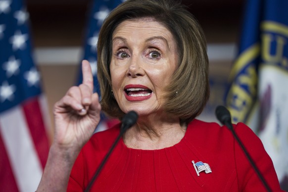 epaselect epa07996152 Speaker of the House Nancy Pelosi speaks to the media about the impeachment inquiry into US President Donald J. Trump, on Capitol Hill in Washington, DC, USA, 14 November 2019. S ...