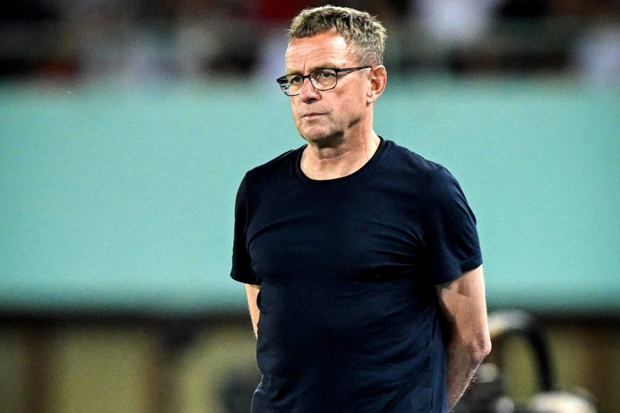 epa09999721 Austria&#039;s head coach Ralf Rangnick reacts during the UEFA Nations League soccer match between Austria and Denmark in Vienna, Austria, 06 June 2022. EPA/CHRISTIAN BRUNA