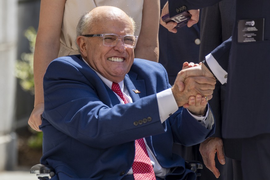 epa13223500 Former New York City Mayor Rudy Giuliani attends the Never Forget September 11, 2001 Twenty-Five Years Later ceremony at the Department of Justice in Washington, DC, USA, 08 September 2026 ...
